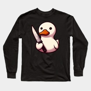 a cute white duck holding a knife Long Sleeve T-Shirt